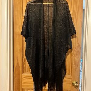 Black Sheer Fringe Kimono Cover-Up